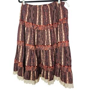Vintage 70s The Goldiggers S Tiered Brown Boho Lace Cottage Skirt Western